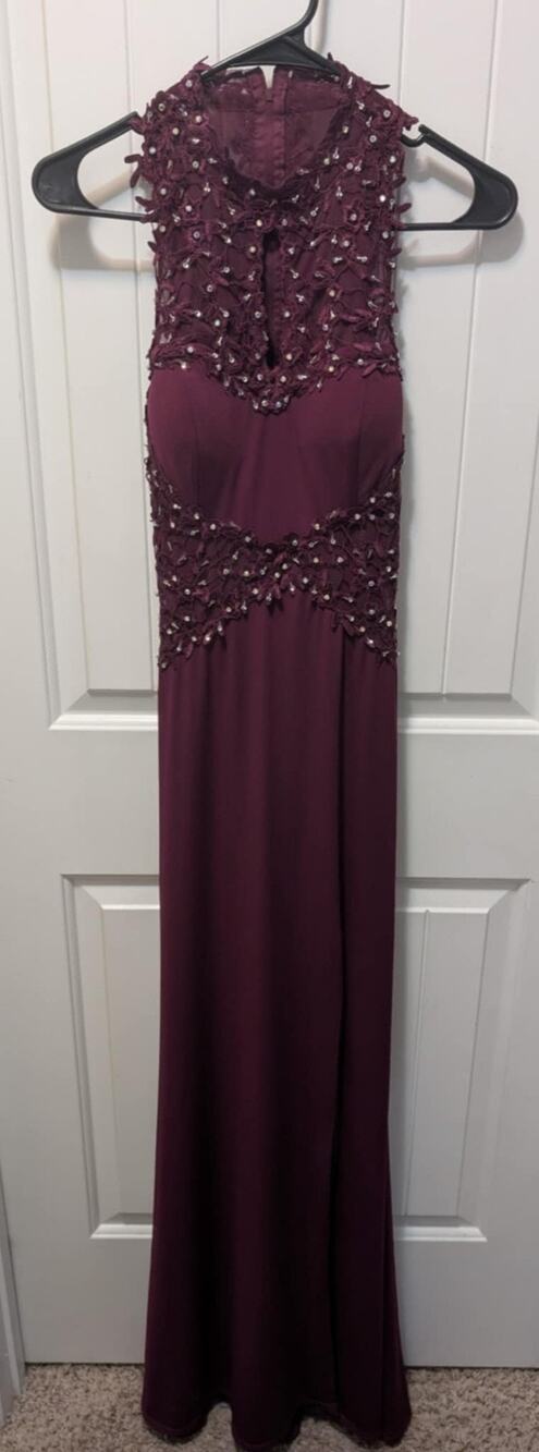 City Triangles Maroon Maxi Dress Formal Prom Lace Embellished Rhinestones Size 5